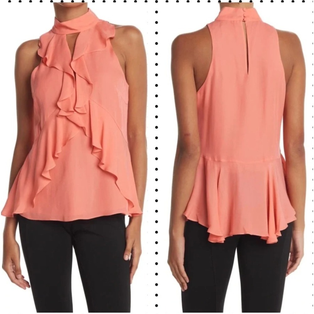 NWT CINQ A SEPT  Solid Moma Silk Top Size M Ruffle Sleeveless